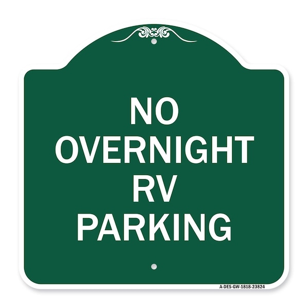 Signmission Designer Series Sign No Overnight RV Parking, Green & White Aluminum Sign, 18" x 18", GW-1818-23824 A-DES-GW-1818-23824 - main